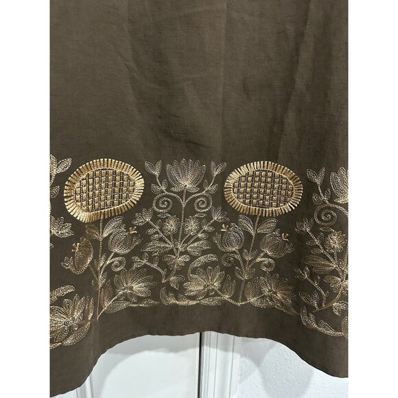 Peck & Peck Brown Silk Linen Blend Embroidered A-Line Skirt Womens Size 6 Boho - Picture 4 of 9
